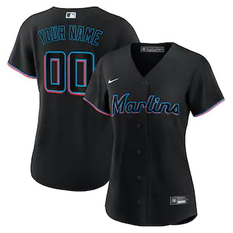 womens nike black miami marlins alternate custom replica je